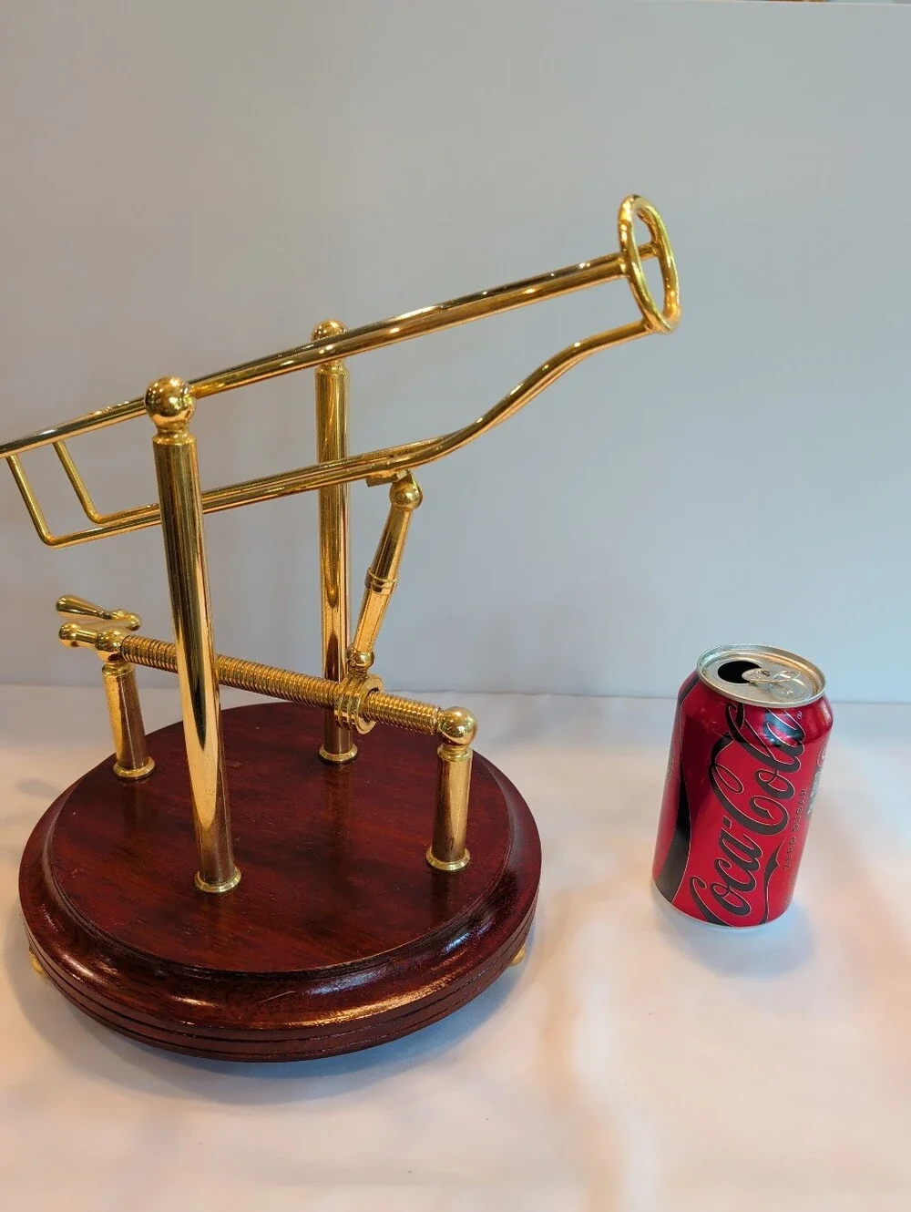 Mechanical Wine Decanting Cradle Brass & Wood Hong Kong  13 x 9